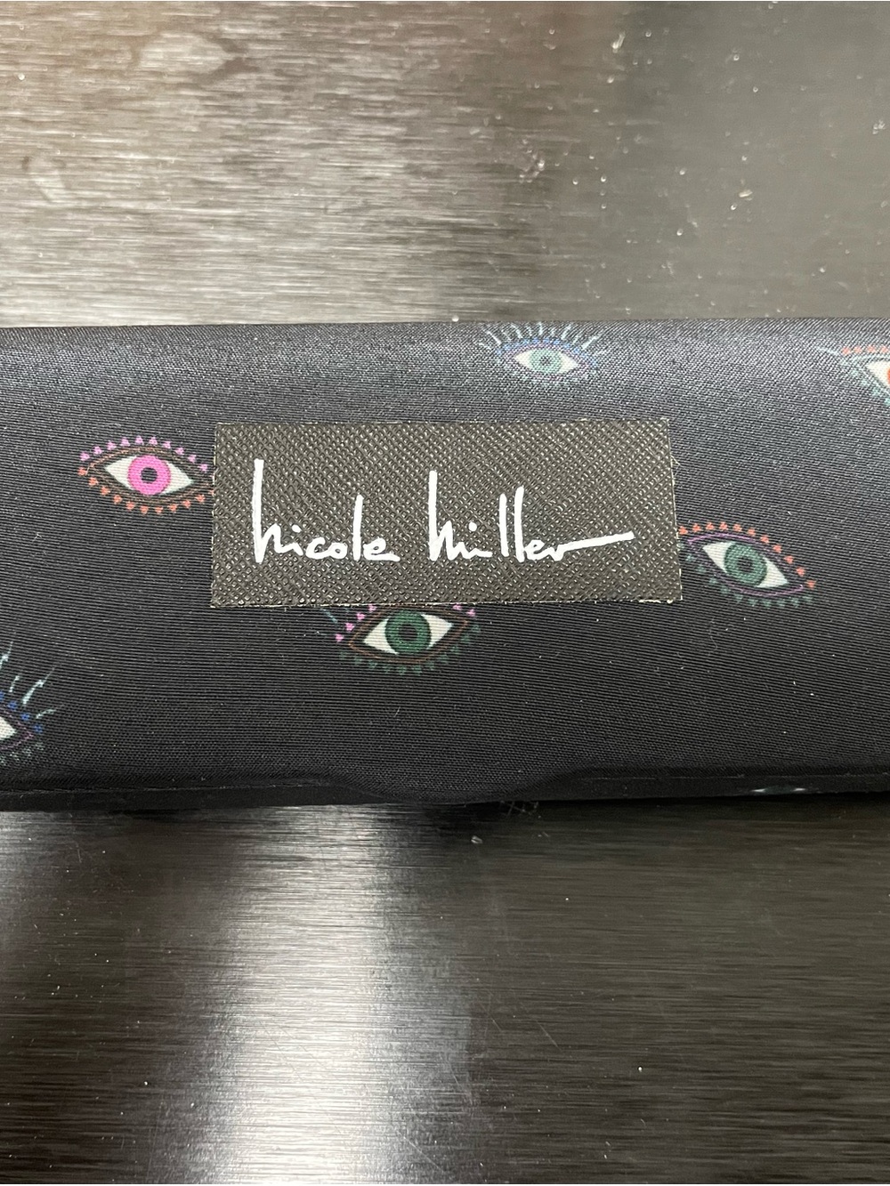 Nicole Miller Black Eye-Motif Cosmetic Pouch with Teal, Purple, Pink Accents